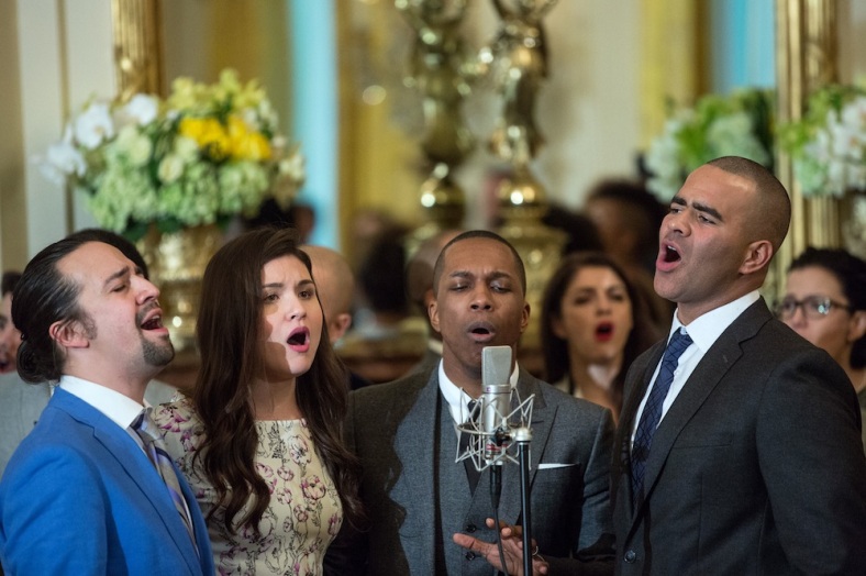 Cast members perform musical selections from the Broadway musical "Hamilton" in the East Room of the White House, March 14, 2016. (Official White House Photo by Amanda Lucidon)